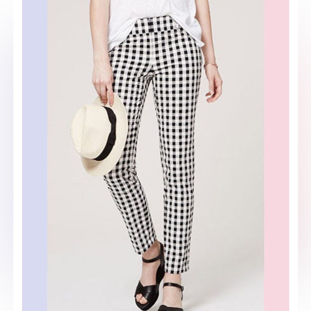 Ann Taylor LOFT black gingham julie straight cropped pant - 4